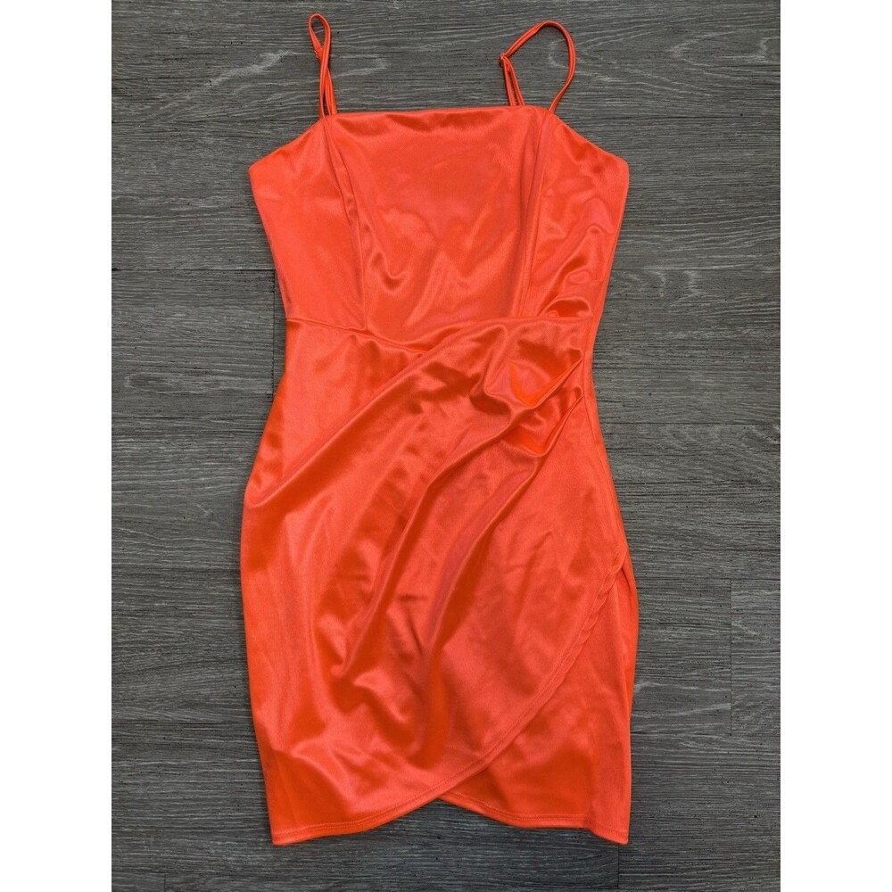 Honey and Rosie Women's Square Neck Faux Wrap Satin Dress Size Medium